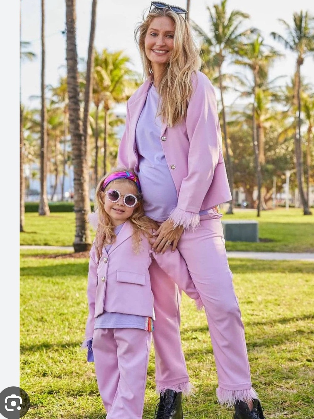 Lilac Feather-Trim Blazer Jacket and cropped pants set